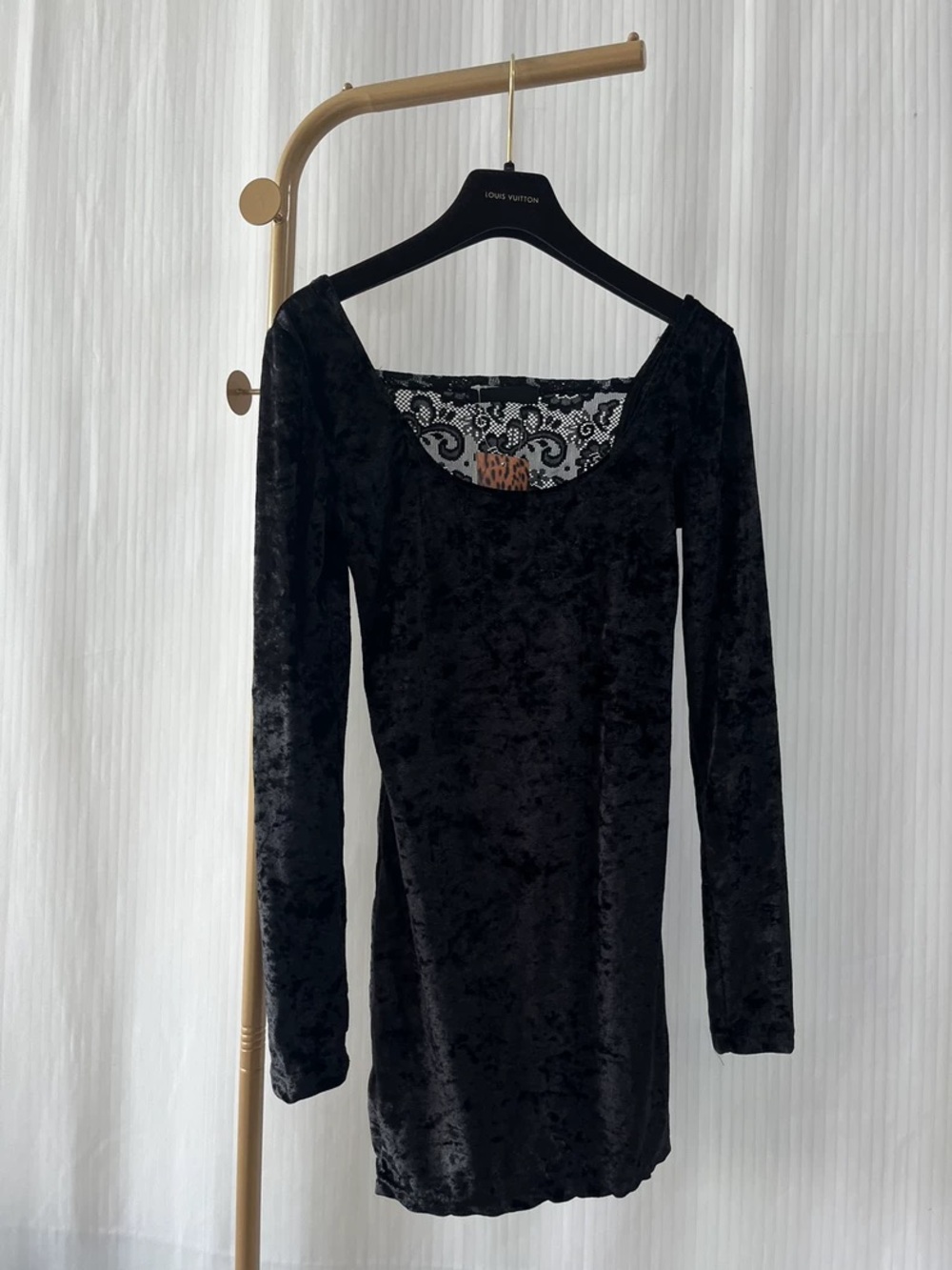 Black Velvet Long-Sleeve Scoop Neck Dress